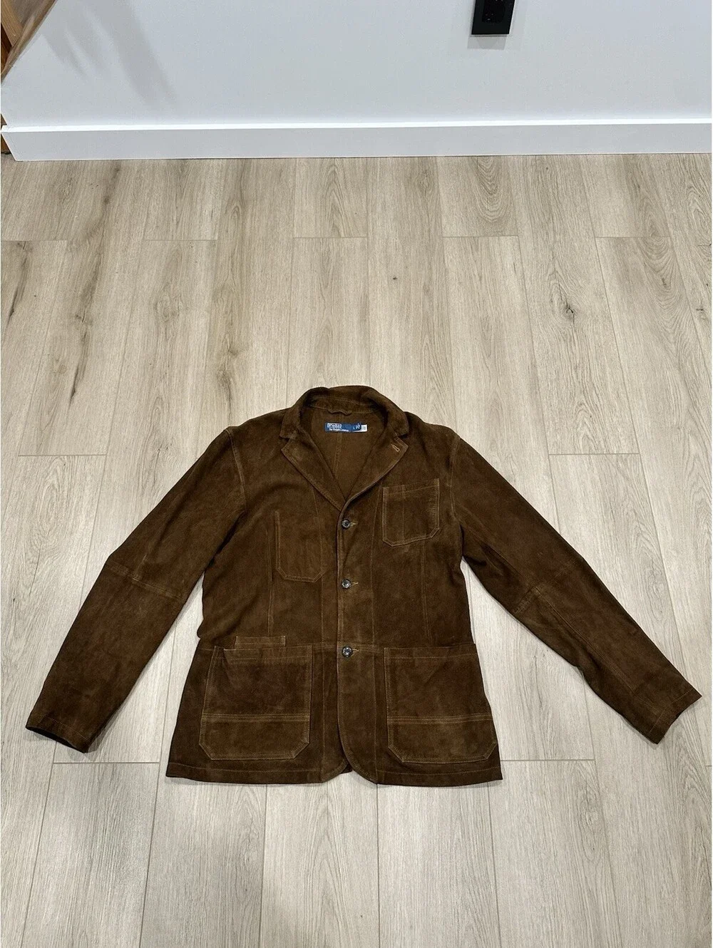 Polo Ralph Lauren Goat Suede Utility Jacket Mens Brown Size Large
